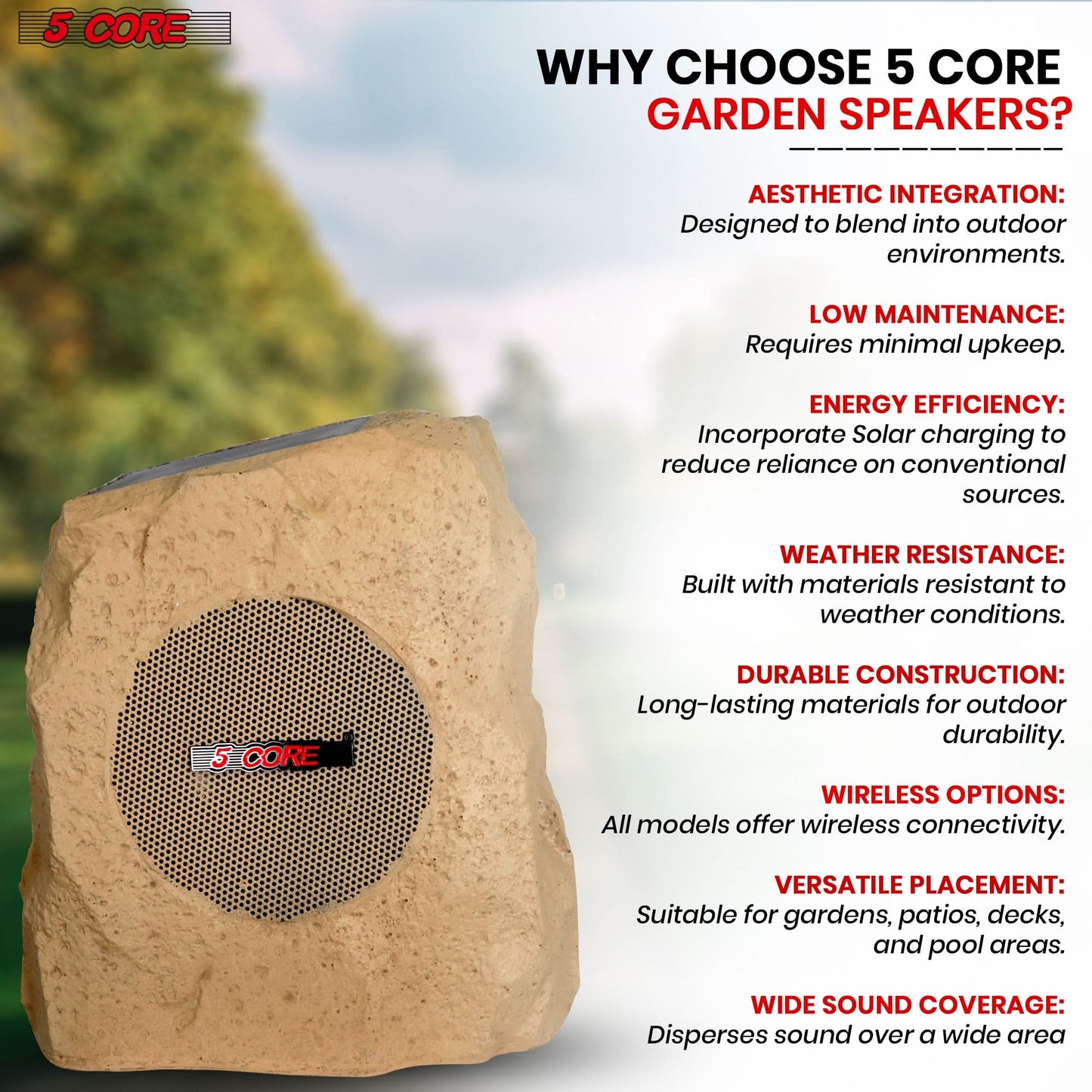 5Core Outdoor Wireless Speakers Bluetooth Rock Waterproof Linkable TWS Garden Speaker BROWN 1 PC