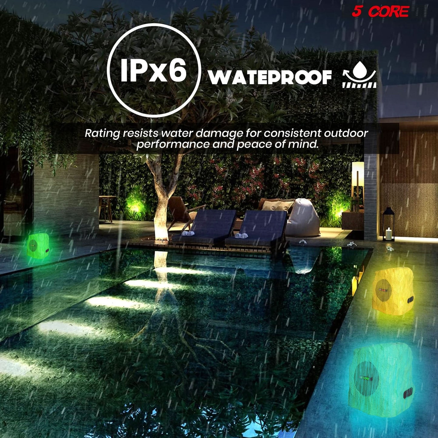5Core Outdoor Wireless Speakers Bluetooth Rock Waterproof Linkable TWS Garden Speaker BROWN 1 PC