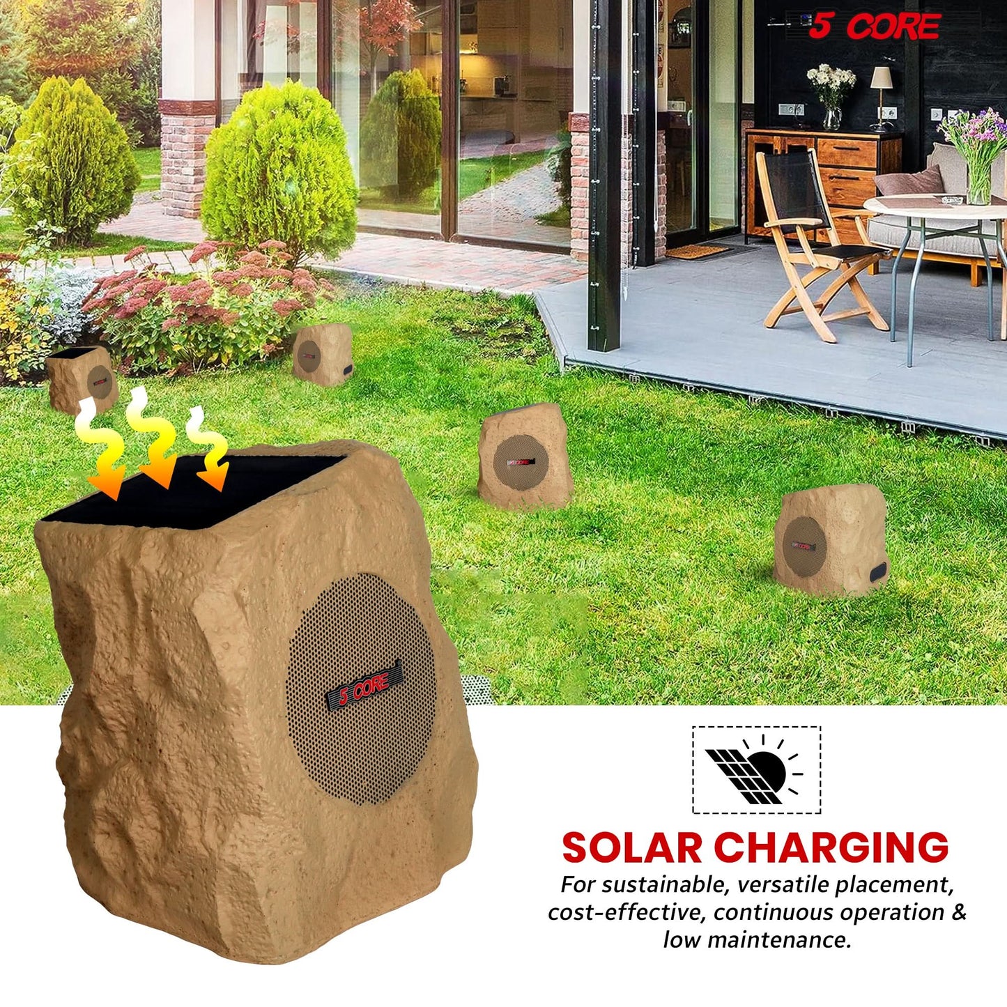 5Core Outdoor Wireless Speakers Bluetooth Rock Waterproof Linkable TWS Garden Speaker BROWN 1 PC