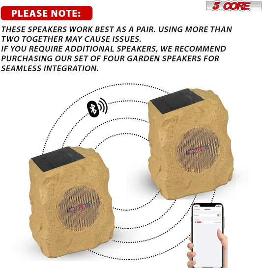 5Core Outdoor Wireless Speakers Bluetooth Rock Waterproof Linkable TWS Garden Speaker BROWN 1 PC